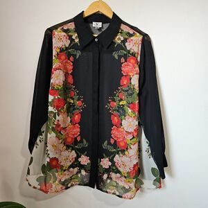 EUC WORTHINGTON WOMAN FLORAL SEMI SHEER BUTTON DOWN SHIRT LONGSLEEVES SIZE 1X
